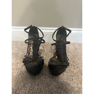 Cathy Jean Brazil Strappy Black 4" Stilleto Heels Pumps Black Women's Size 6 GUC